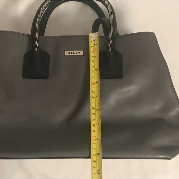 MILLY Gray Leather Satchel Crossbody Bag with zipper track handles Studded - Picture 8 of 15